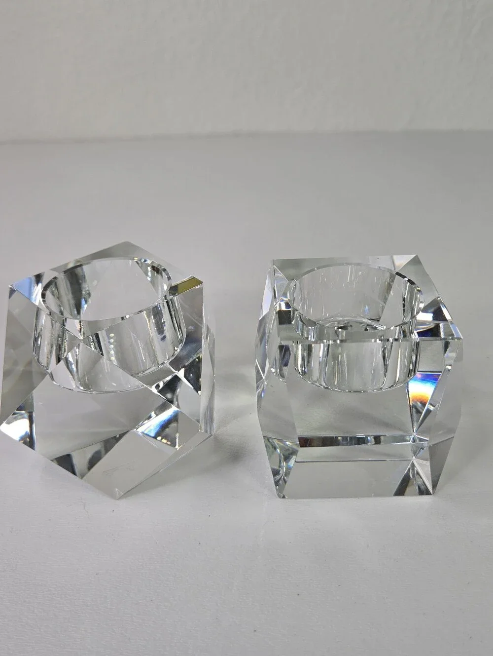 Rosenthal‎ Crystal Candle Holder Pair Regency Geometric Faceted Votive Tea Light